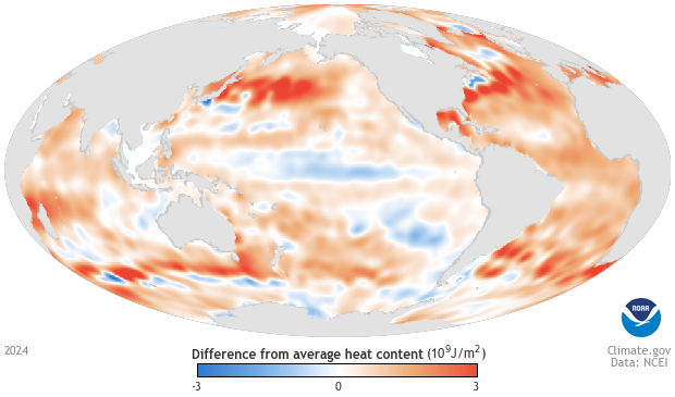 Image of a map of the Ocean Heat Content - Yearly Difference from Average dataset Ocean Heat Content - Yearly Difference from Average
