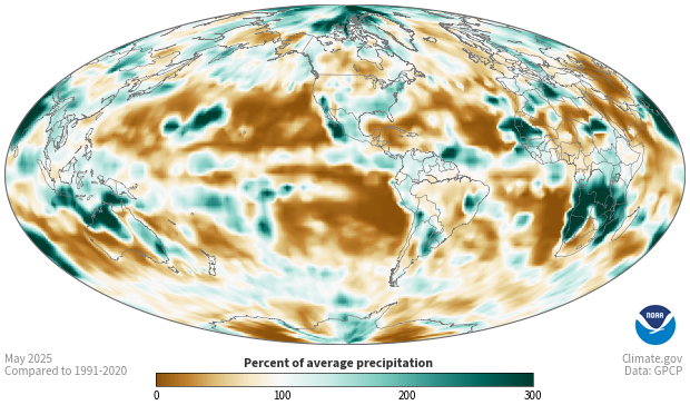 Image of a map of the Precipitation - Global Monthly Percent of Average dataset Precipitation - Global Monthly Percent of Average