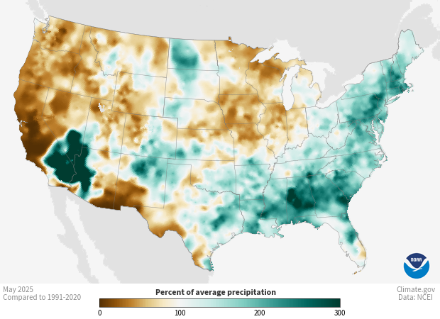 Image of a map of the Precipitation - U.S. Monthly Percent of Average dataset Precipitation - U.S. Monthly Percent of Average