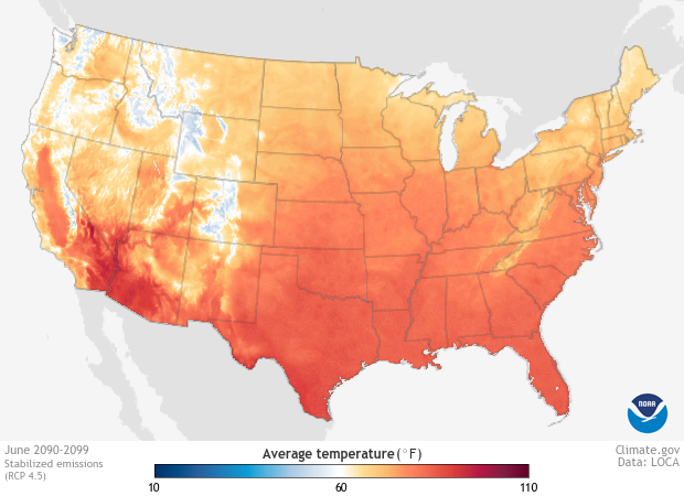 Image of a map of the Projections - Average Mean Temperature, Stabilized Emissions dataset Projections - Average Mean Temperature, Stabilized Emissions