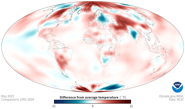 Image of a map of the Temperature - Global Monthly, Difference from Average dataset Temperature - Global Monthly, Difference from Average