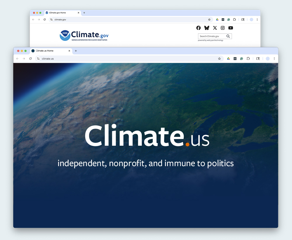 screen capture of Climate.gov and Climate.us websites