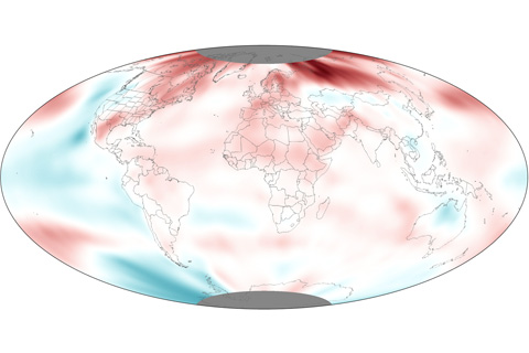 Map of global surface temperatures, 2011