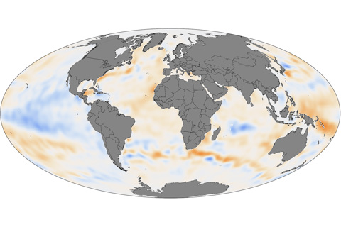 Map of global ocean heat content, 2011