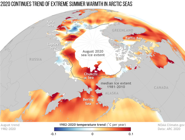 2020 adds another year of extreme warmth to warming trend in Arctic Ocean