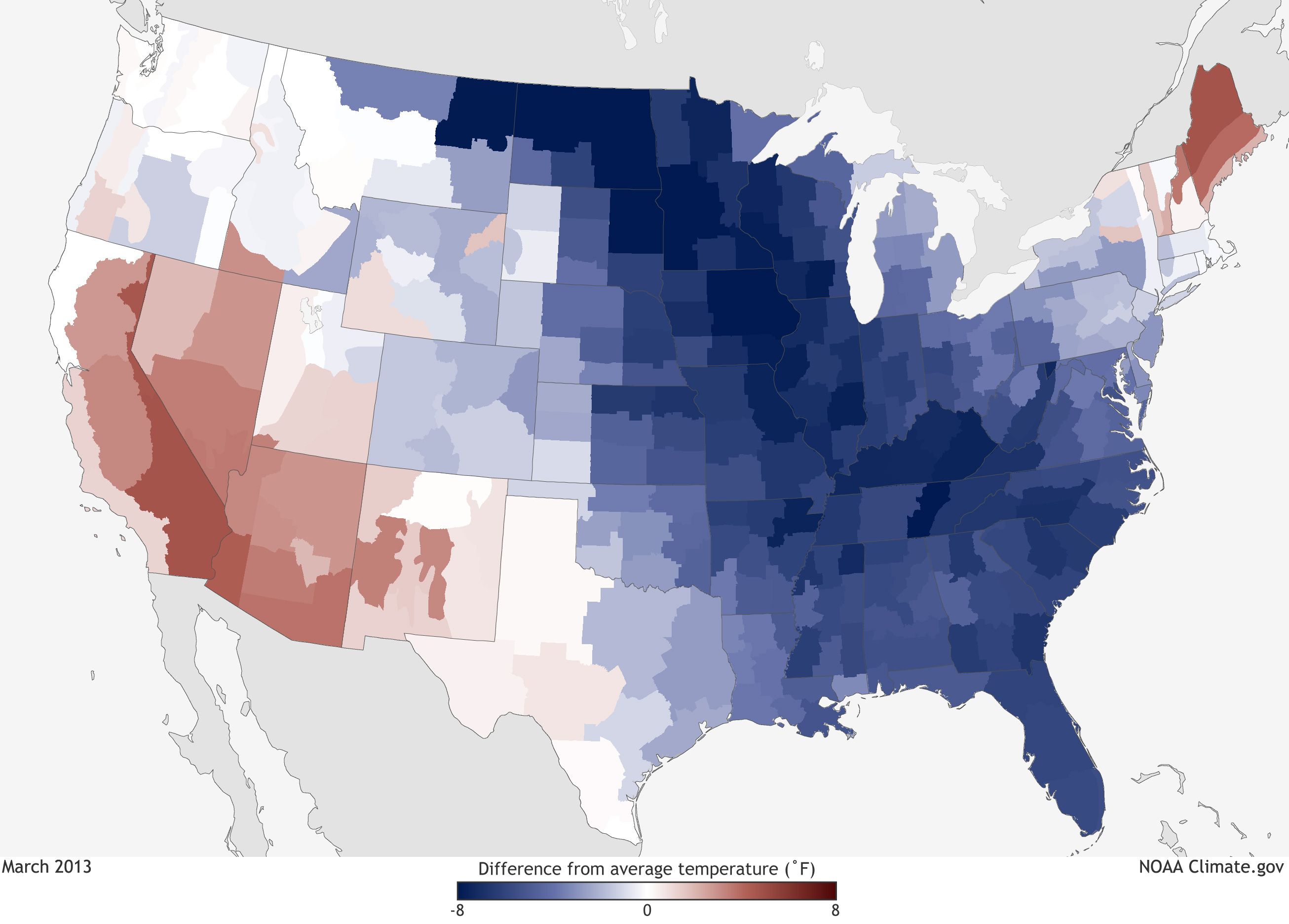 Climate Conditions: March 2013 Difference from Average Temperature