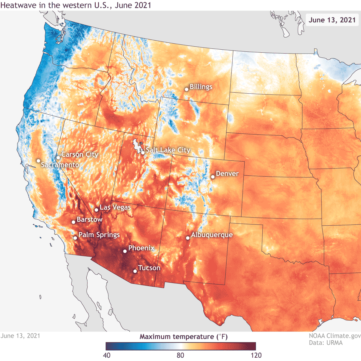 Daytime temperatures, June 14-20, 2021