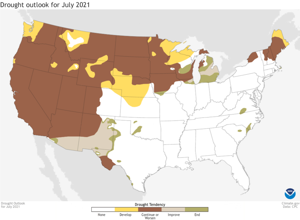 US map of Drought outlook for July 2021