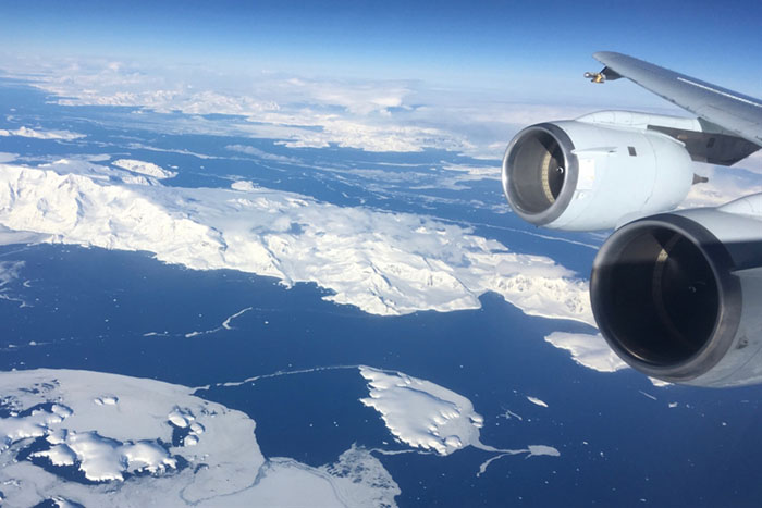 Jet engines over icy waters
