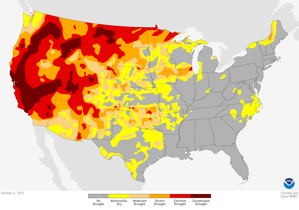Map of U.S. drought status on October 5, 2021