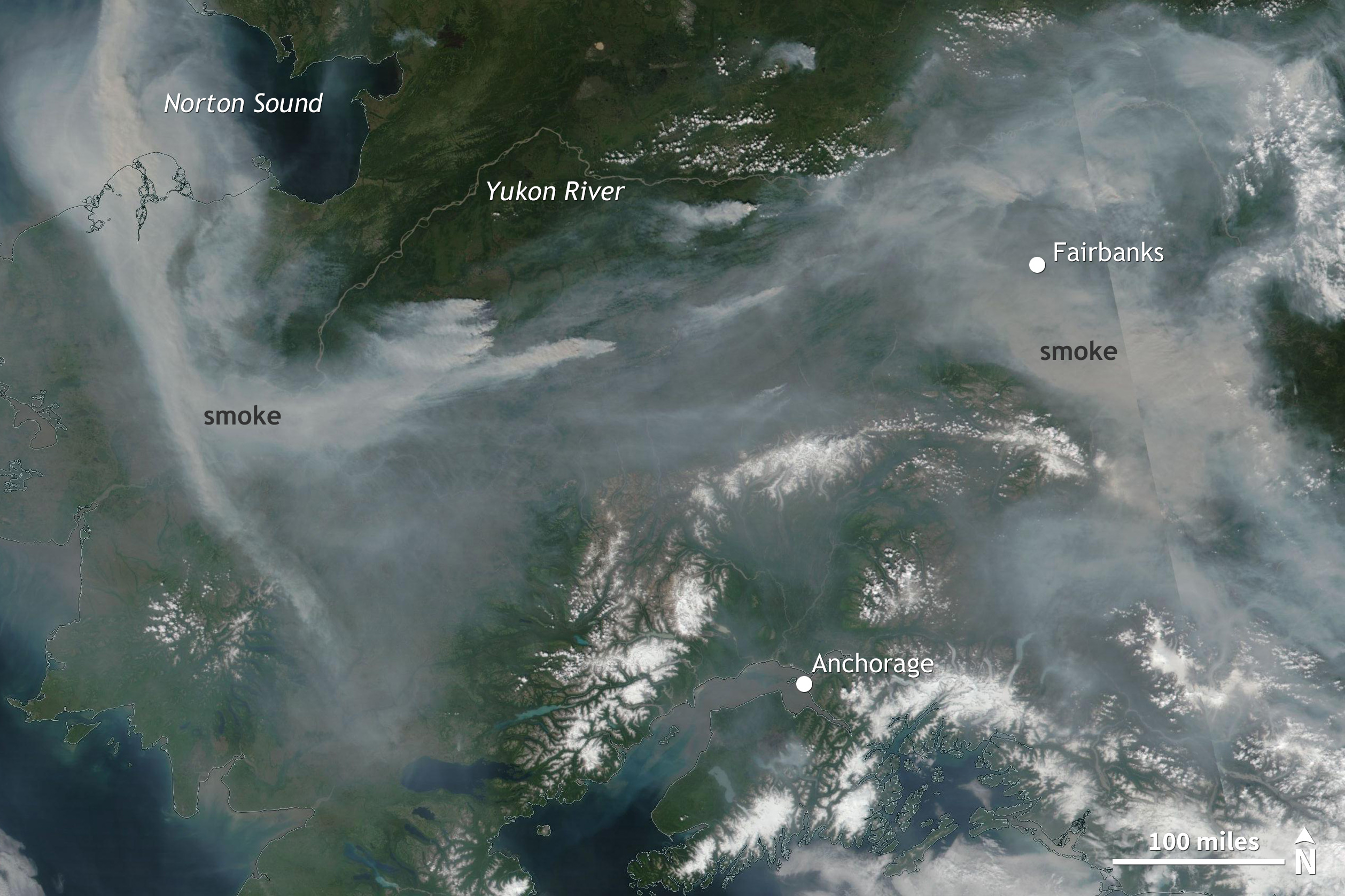 Satellite image of smoke over Alaska