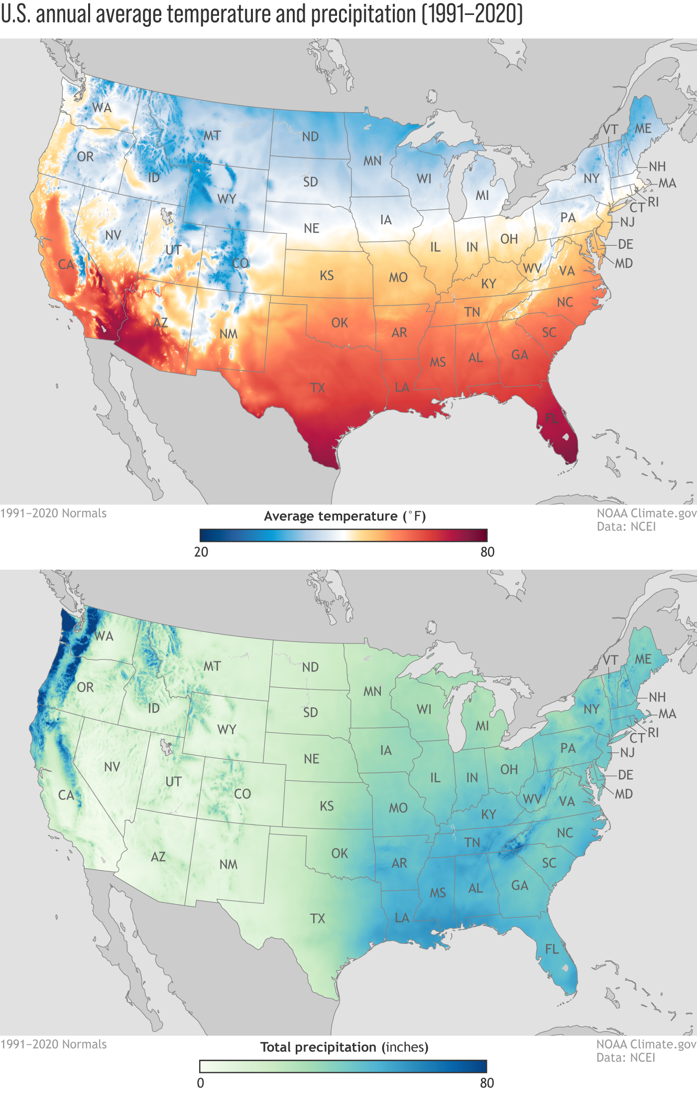New maps of annual average temperature and precipitation from the U.S. Climate Normals