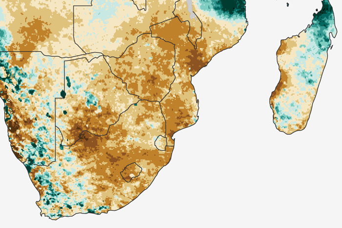 Map of percent of average precipitation in South Africa and Madagascar