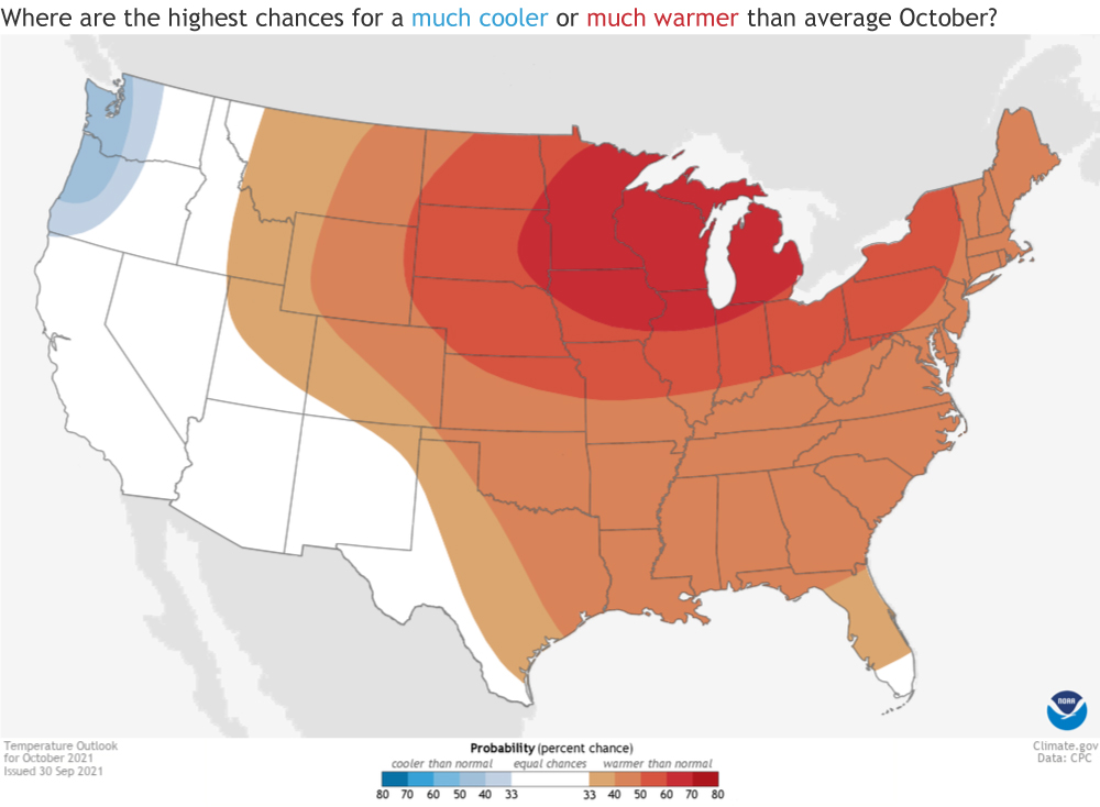 US Temperature outlook for October 2021