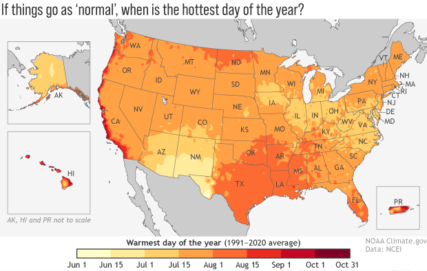 If things go as “normal,” most U.S. locations will have their hottest day of the year by the end of July