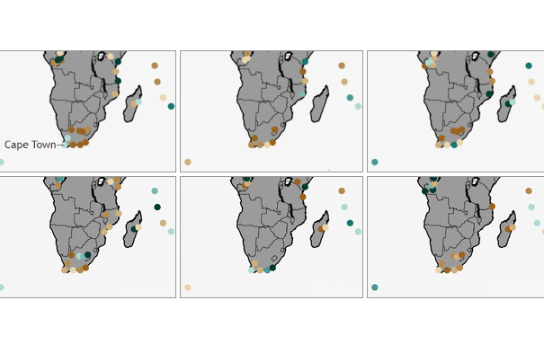 Six small maps of South Africa showing precipitation anomalies