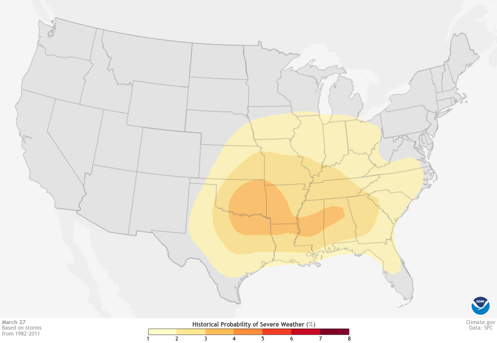 Historical probability of severe weather map
