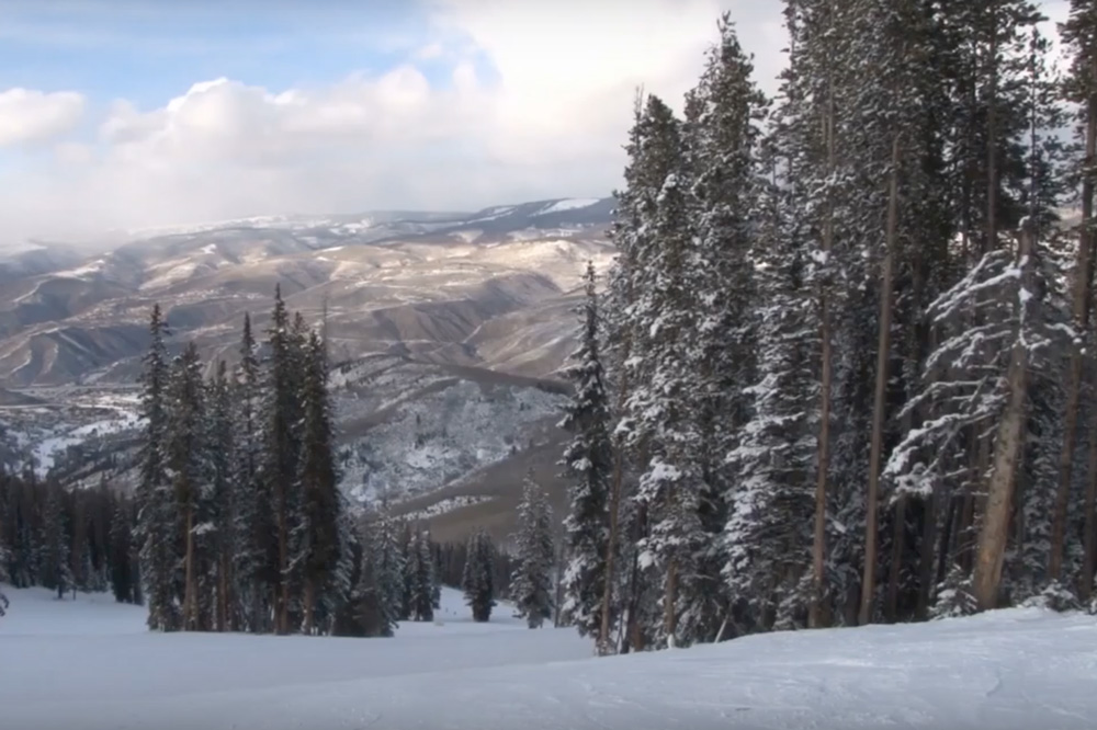 Photo of ski resort from top of snow-covered run