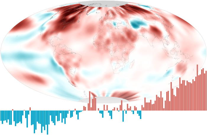 Global temperature map with a graph overlay