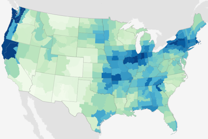 Map of precipitation total across US in October 2021