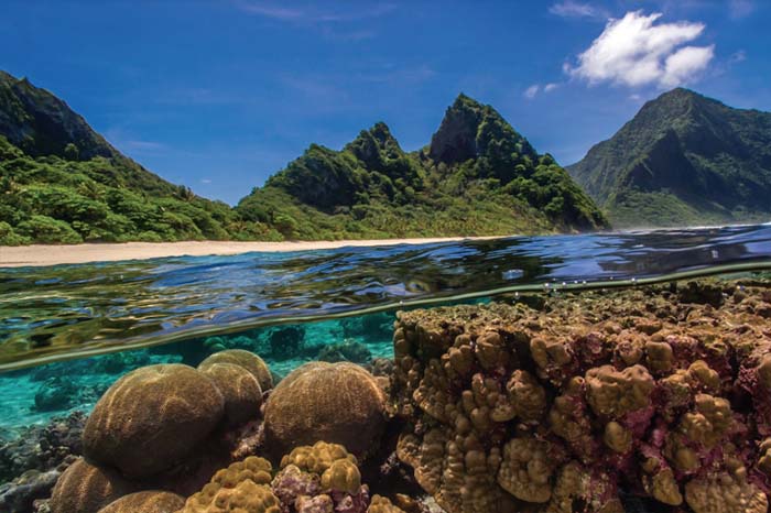 Photo of a Pacific island reef and beach