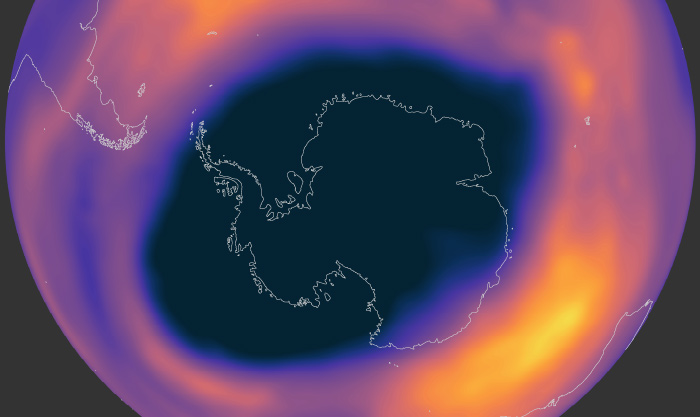 Satellite map of ozone hole in 2021