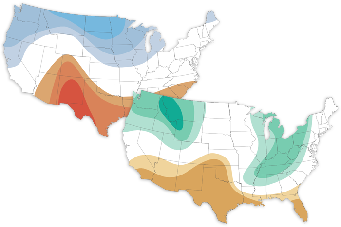 U.S. maps of January 2022 temperature and precipitation outlooks