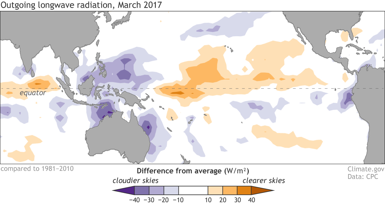 Map of cloudiness in the tropical Pacific Ocean