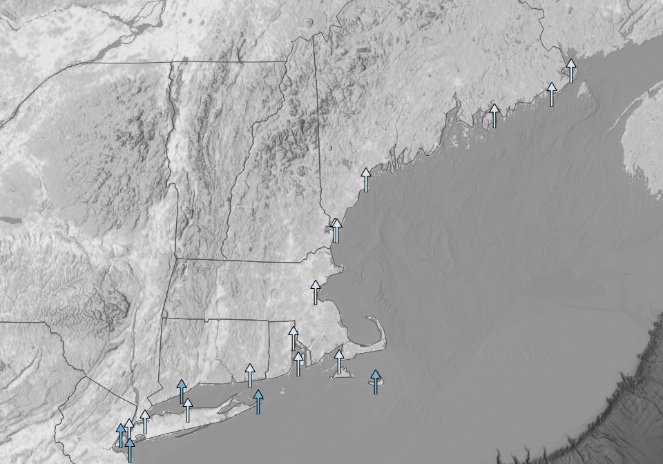 Screenshot of interactive map of local sea level rise in the US Northeast