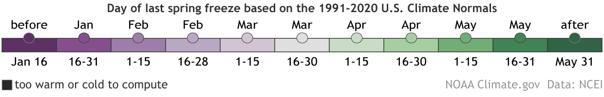 Color bar for interactive map of date of last spring freeze