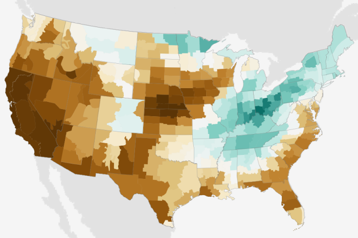 Map of precipitation in the U.S. in February 2022 compared to average