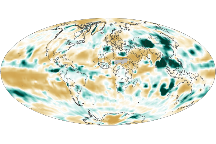 Global map of percent difference from average precipitation in March 2022