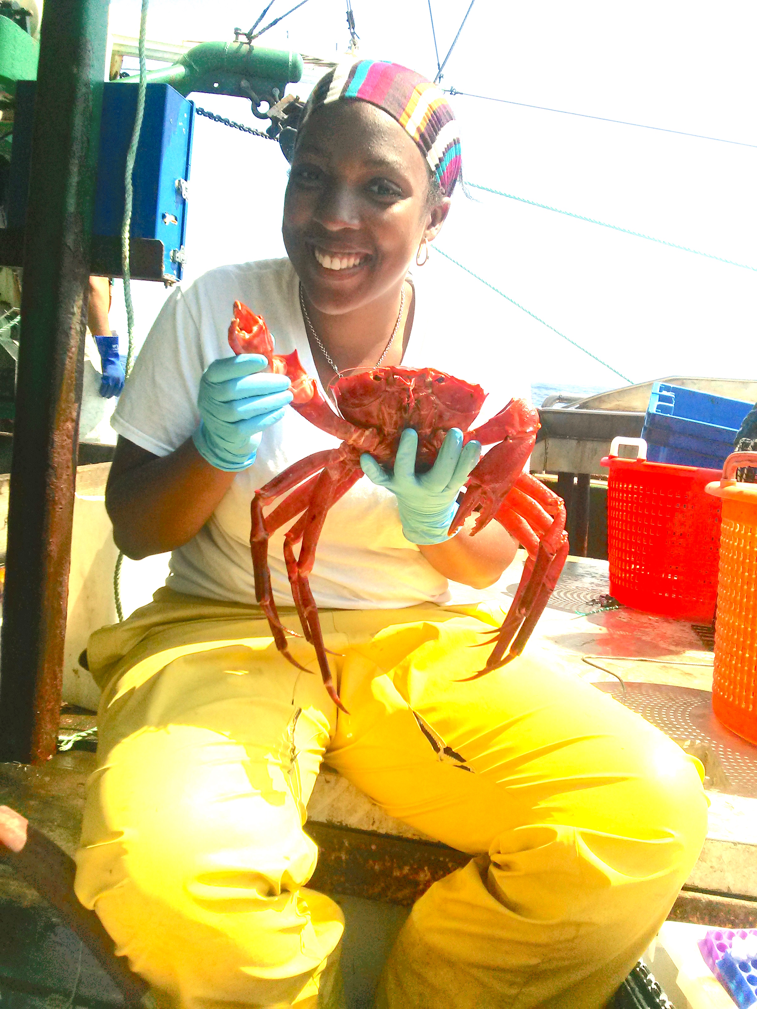Shae Green holding a crab