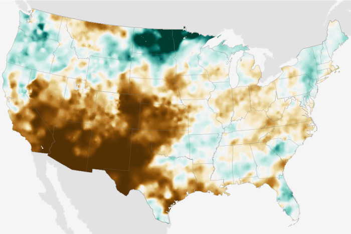 Map of contiguous United States showing percent of average precipitation for Apri 2022