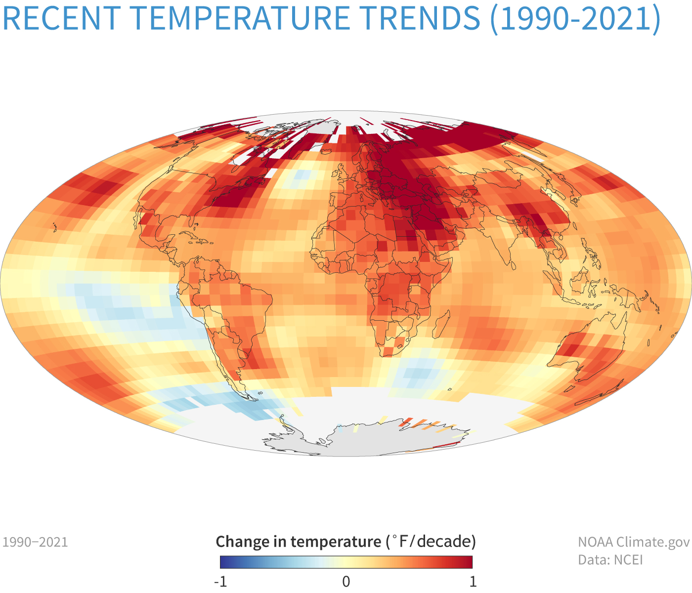 Global map of temeperature trends 1990-2021