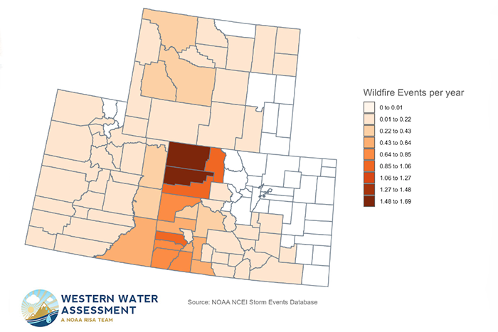 Wildfire map for CO, UT, WY
