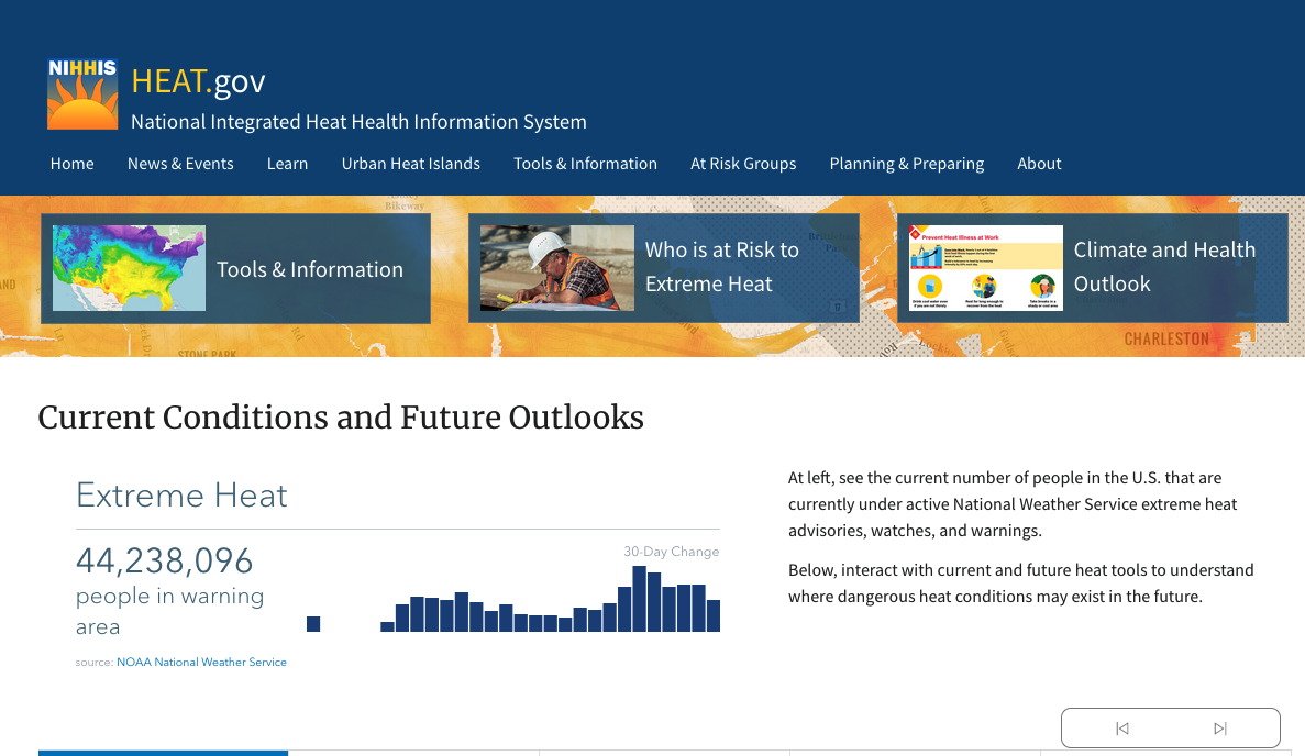 Screenshot of part of new heat.gov website
