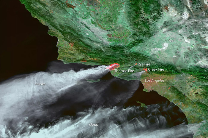 Santa Ana-fueled wildfires and smoke