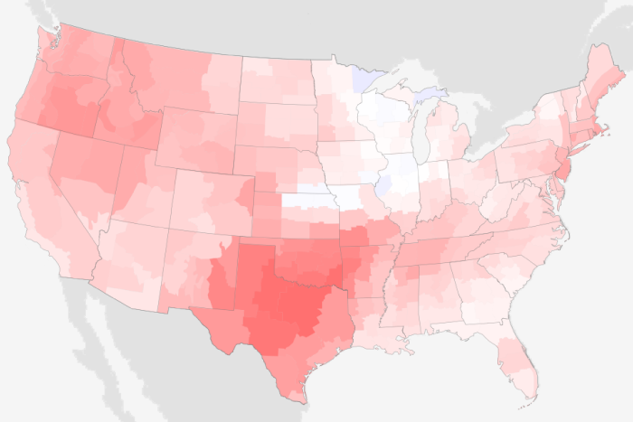 Map of temperatue anomalies across the U.S. in July 2022