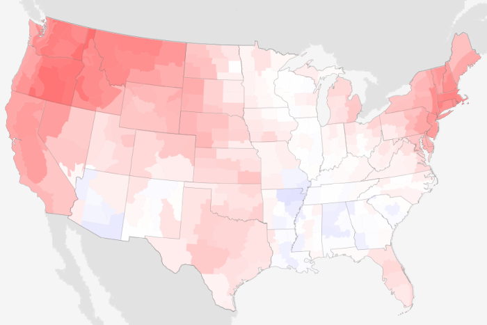 Map of August 2022 temperatures in the U.S. compared to average