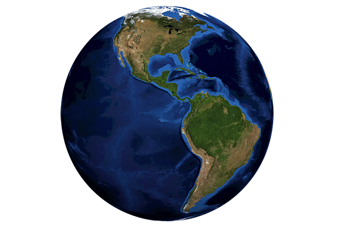 Globe showing Atlantic and Pacific Oceans