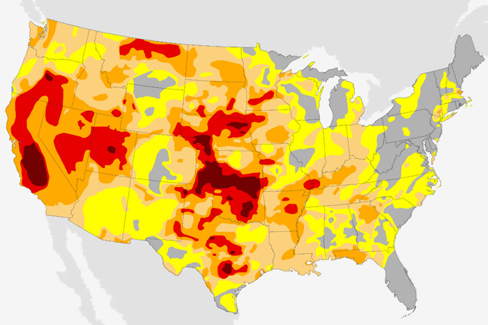 Map of U.S. showing drought conditions on Nov 1, 2022