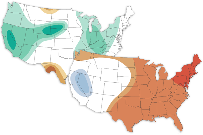maps of US climate outlooks for January 2023
