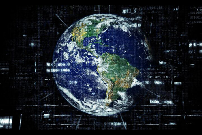 Globe against black background