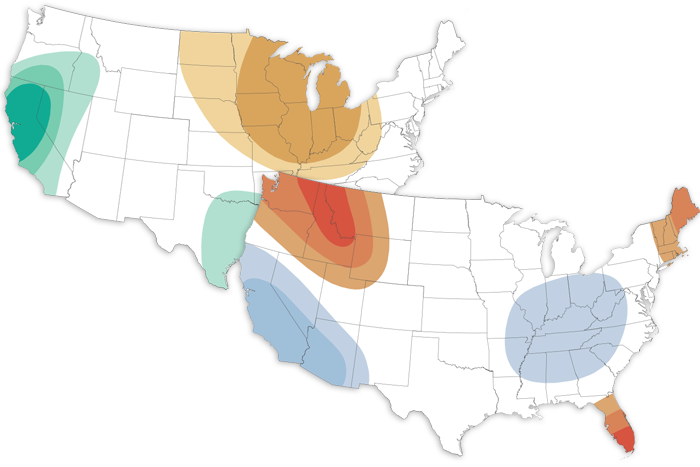 Maps of U.S. temperature and precipitation outlooks for May 2023
