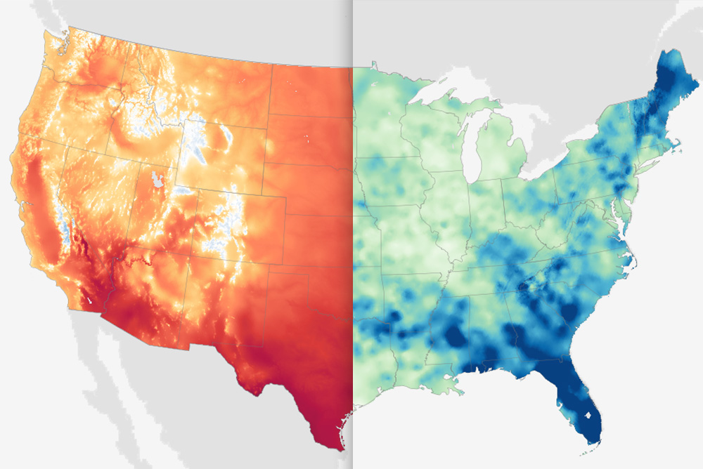 U.S. maps of temperature and precipitation