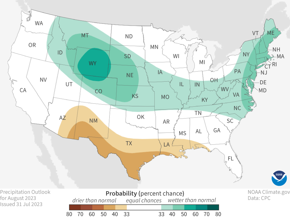 Precipitation outlook map for August 2023