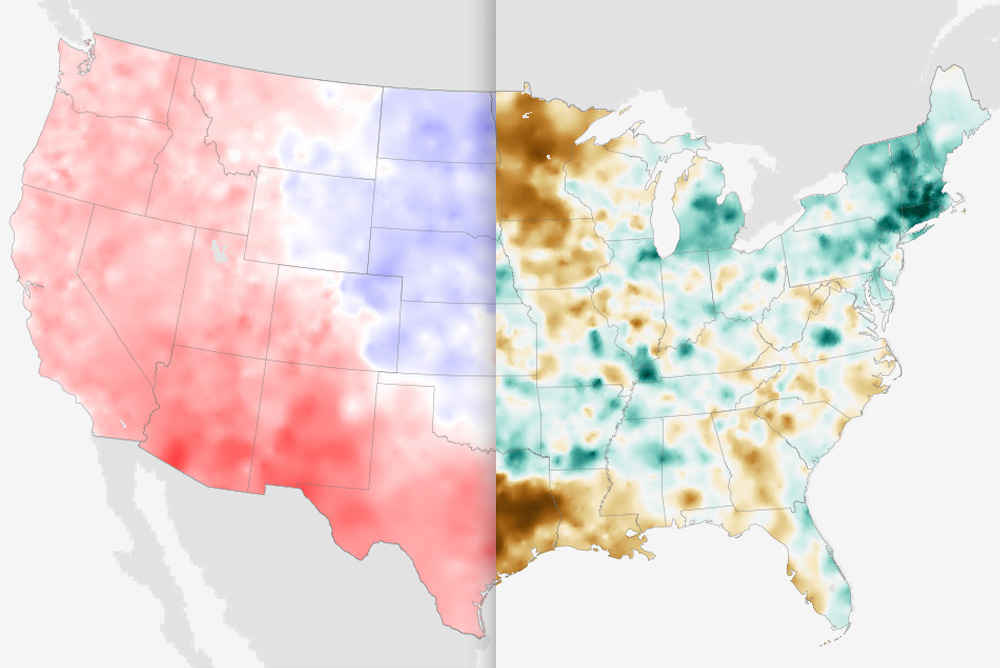 Mash-up of U.S. temperature and precipitation map