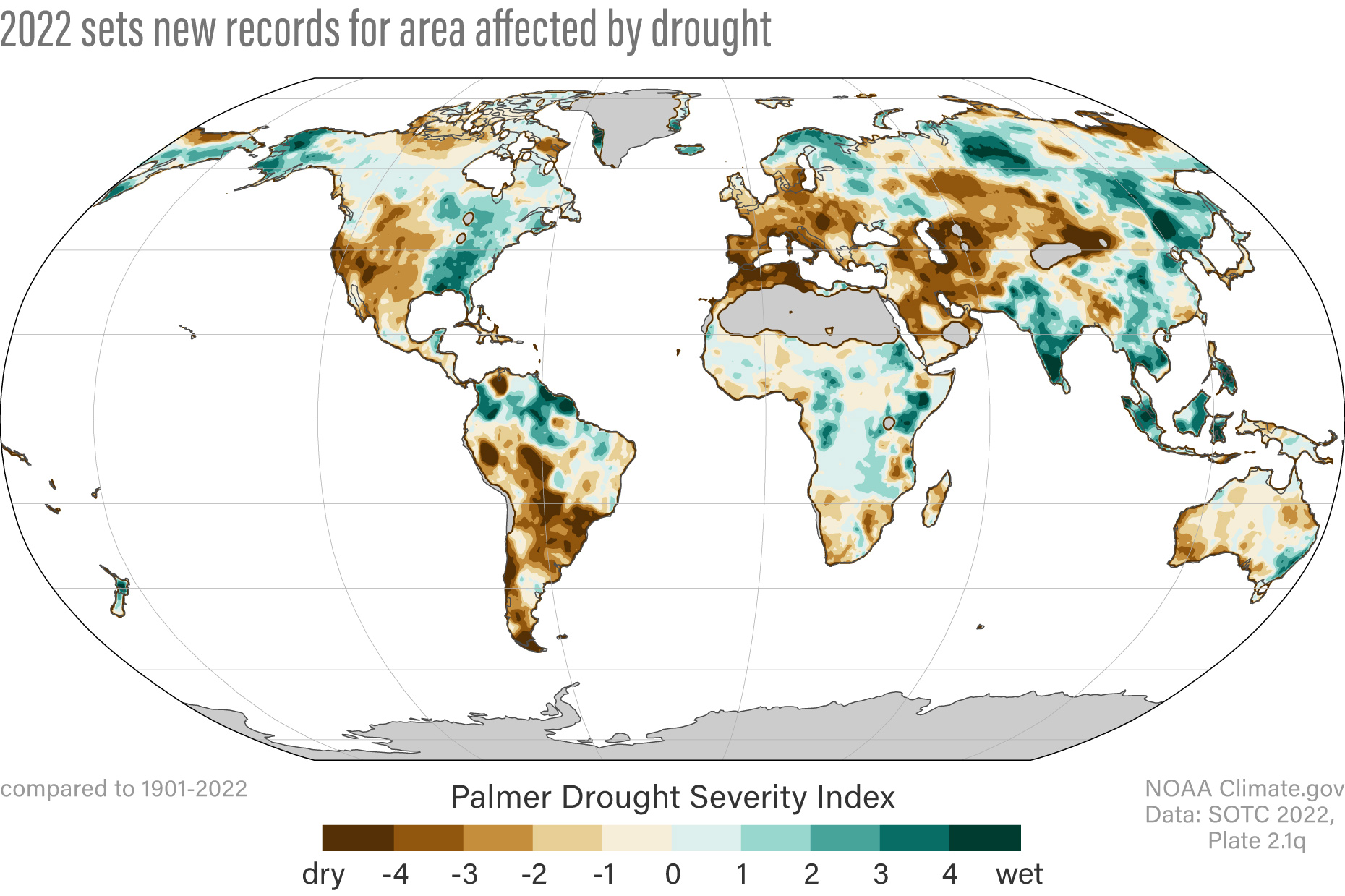 Map of global drought in 2022 from the BAMS State of the Climate report 