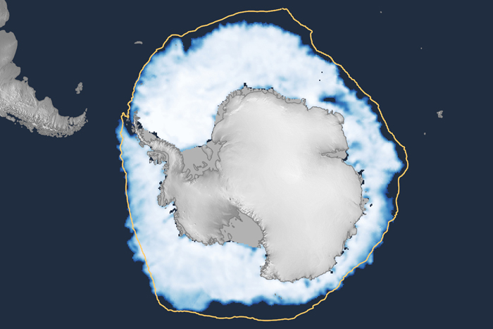 Map of Antarctic sea ice extent in 2023